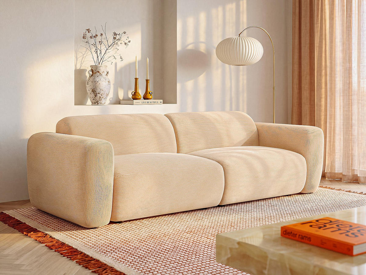 SCHLAFSOFA - 4 Personen - samt - beige Pogni - Beige, Kunststoff/Textil (240/73/97cm) - Vente-Unique
