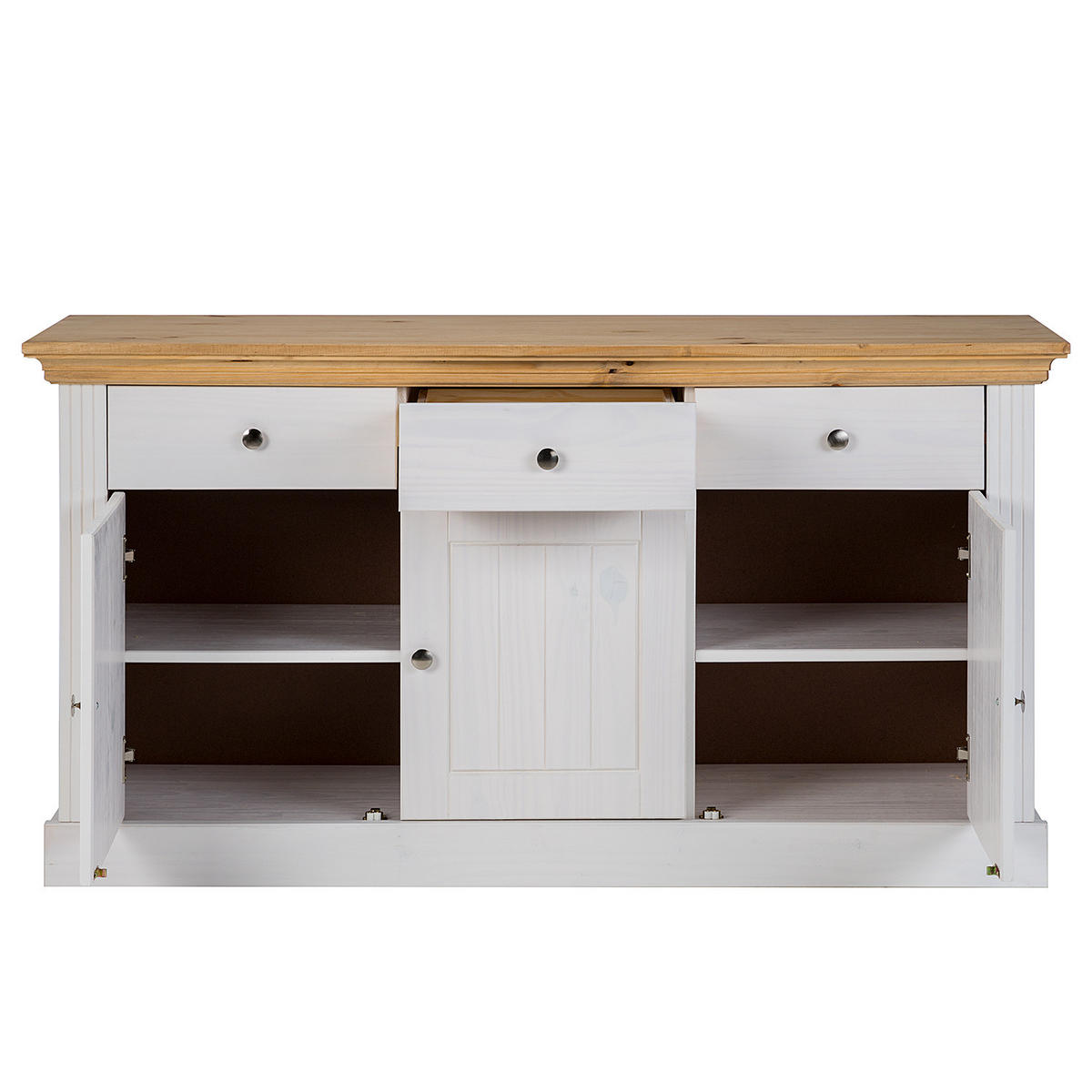 MASSIVES SIDEBOARD - Kiefer Weiß / Kiefer - Silberfarben/Weiß, Holz/Metall (145/78/47cm) - home24