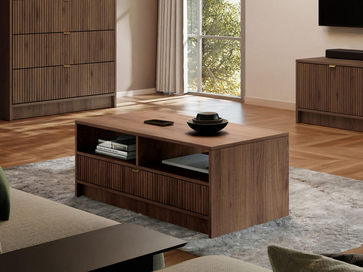 COUCHTISCH Tireno - Goldfarben/Nussbaumfarben, Holzwerkstoff/Metall (50/100/40cm) - MIRJAN24