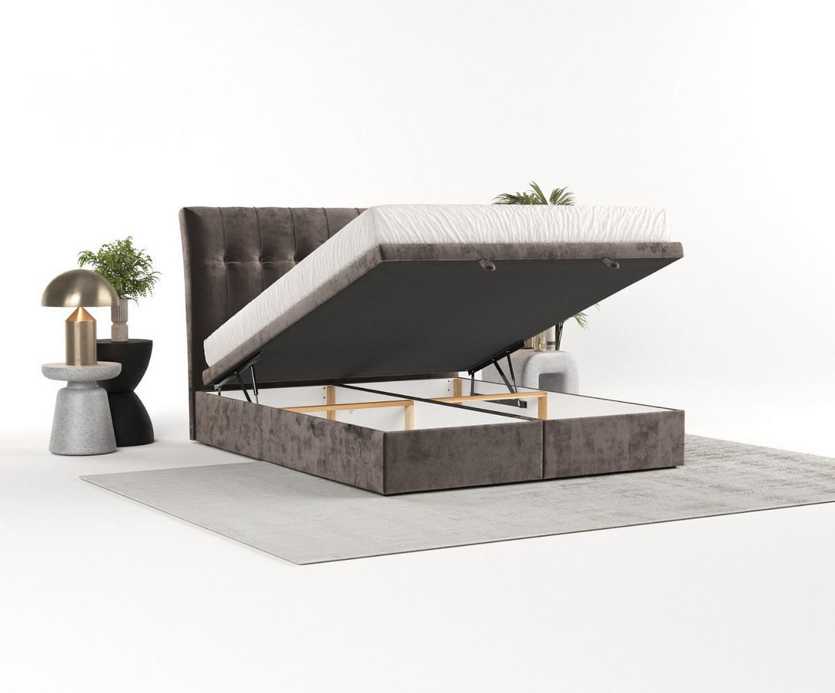 POLSTERBETT Kelsea mit Stauraum 140/200 cm Braun im Lotta Stoff - Schwarz/Braun, Holz/Holzwerkstoff (140/200cm) - AltaBeds