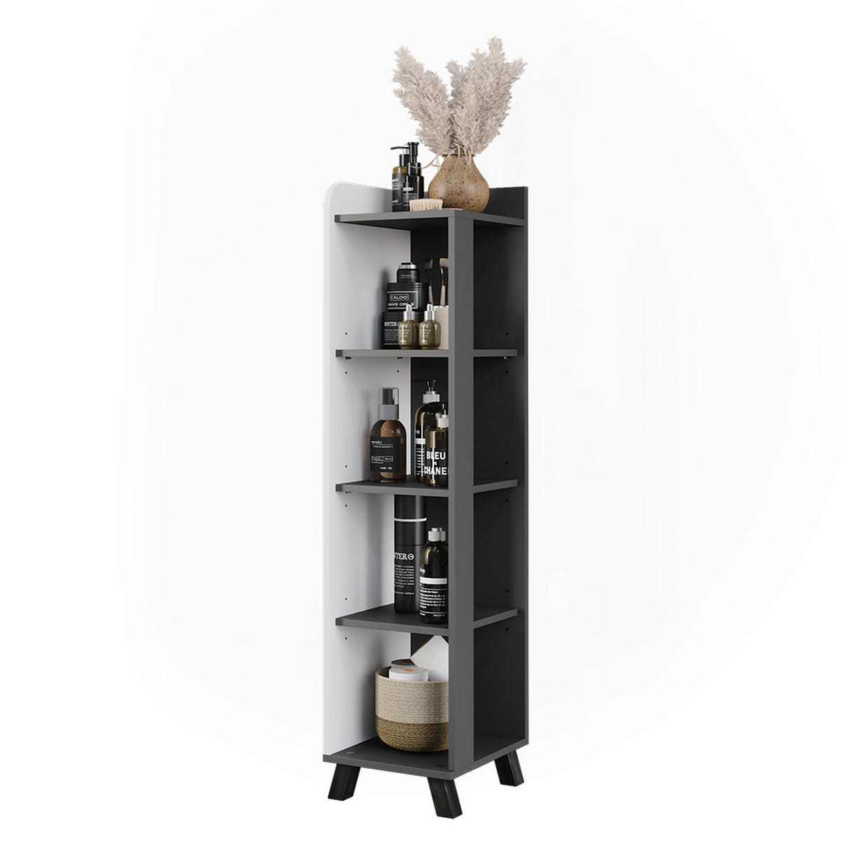 MIDISCHRANK Karen Anthrazit/Weiß 30 x 128 cm mit Fächern - Anthrazit/Weiß, Holzwerkstoff (30/128/35cm) - Vicco