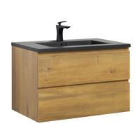 WASCHTISCHKOMBI Angela 2 Teile - Eiche Mit Schwarzem Waschbecken - 80 x 48 x 52 cm - Eichefarben/Schwarz, Holz (80/52/48cm) - Badplaats