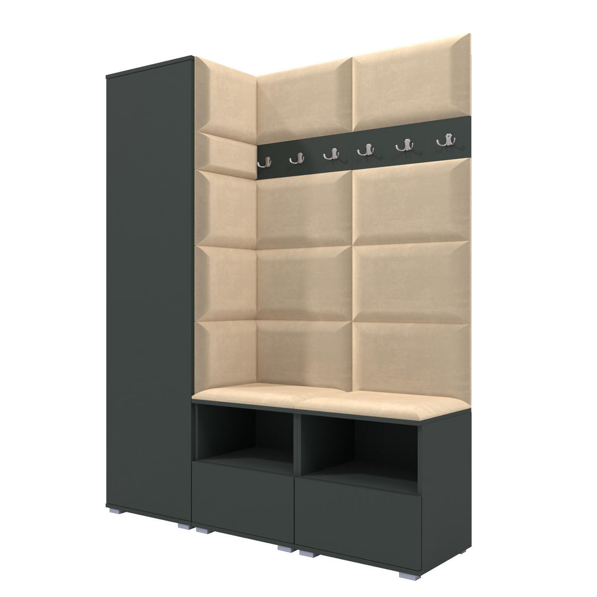 GARDEROBEN-SET Nela II mit gepolsterten Paneelen 150/187/40 - Beige/Silberfarben, Holzwerkstoff/Kunststoff (150/187/40cm)