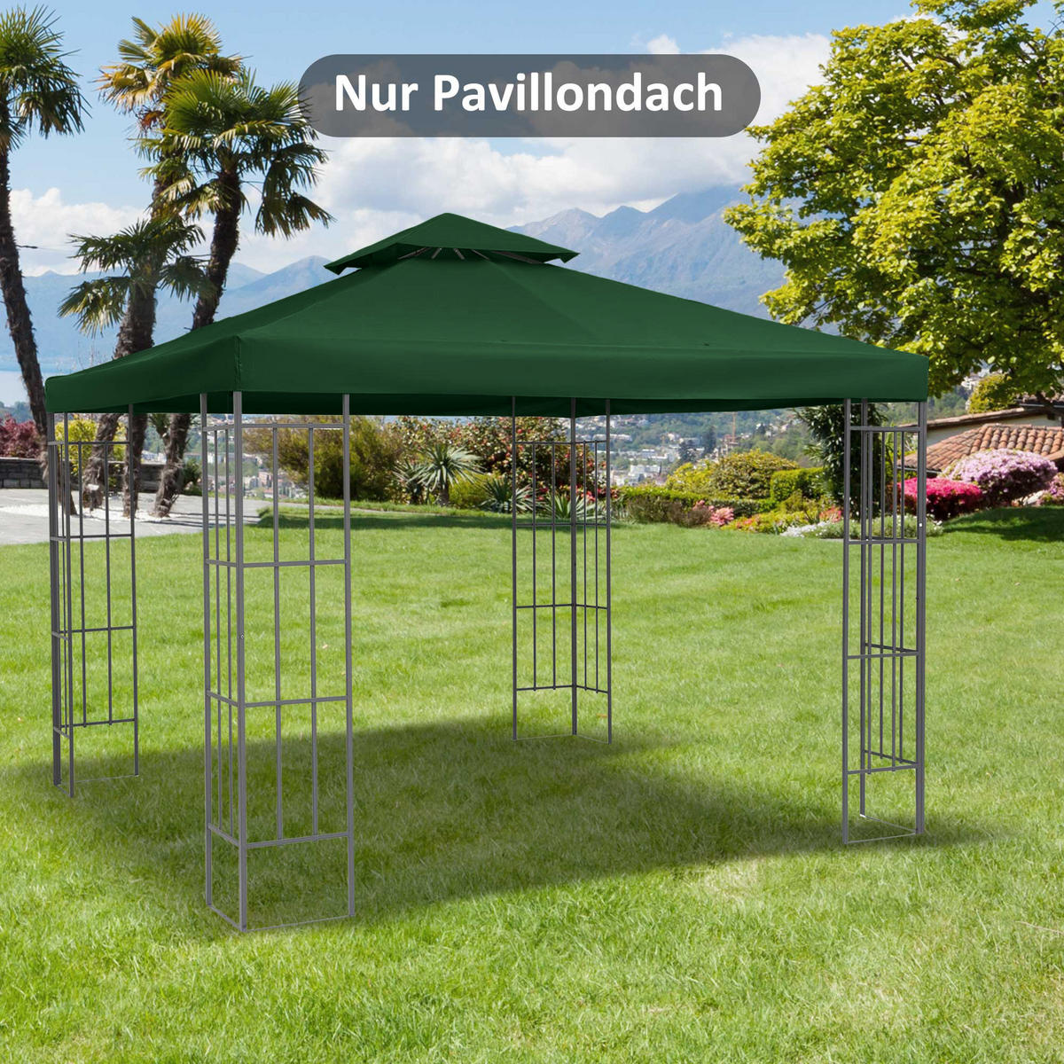 OUTSUNNY Ersatzdach für Pavillon 3x3 m, wasserabweisendes Pavillondach aus Polyester für Gartenpavillon und Partyzelt, Dunkelgrün - Grün, Textil (300/18/300cm)