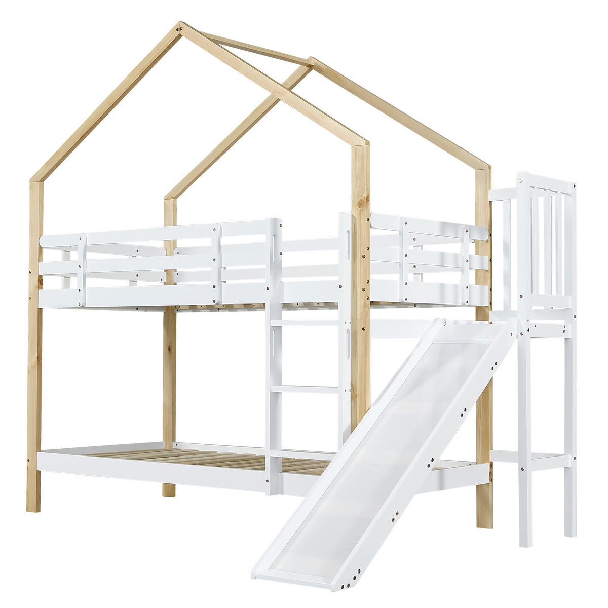 HAUSBETT Natur, Weiß - Ahornfarben/Weiß, Holz/Holzwerkstoff - Raumix