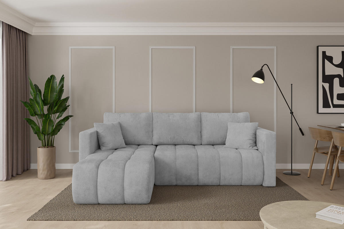 ROHOVÁ SEDAČKA s funkcí spaní, otoman vlevo GARD-L 226x146x85 šedá manšestr - šedá/černá, kompozitní dřevo/textil (226/146cm) - ALTDECOR