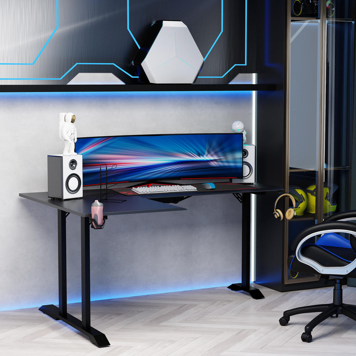 GAMING-TISCH, MDF, Eisen, Schwarz+Rot - Schwarz, Kunststoff (168/109/78cm) - HOMCOM