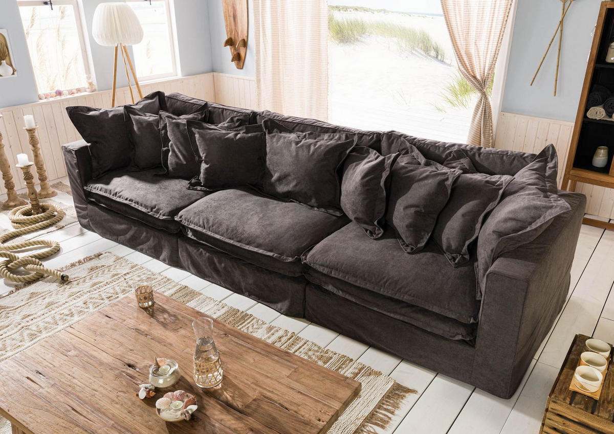 SOFA 3-Sitzer 341x117x90 dunkelgrau SYLT - Grau, Kunststoff (341/90/117cm) - Massivmoebel24