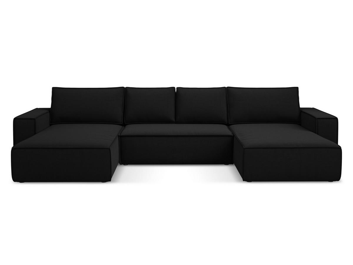 WOHNLANDSCHAFT Samt Stoff Schwarz - Schwarz, Kunststoff/Textil (398/82/185cm) - Makamii