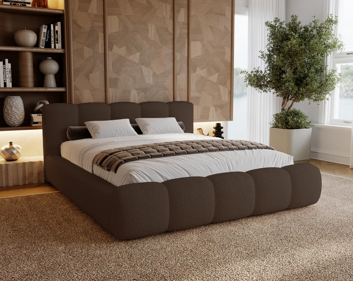 POLSTERBETT bouclé 200x200 Ravello mit Bettkasten, Lattenrost, Braun - Braun, Holz/Textil (200/200cm) - Emporius