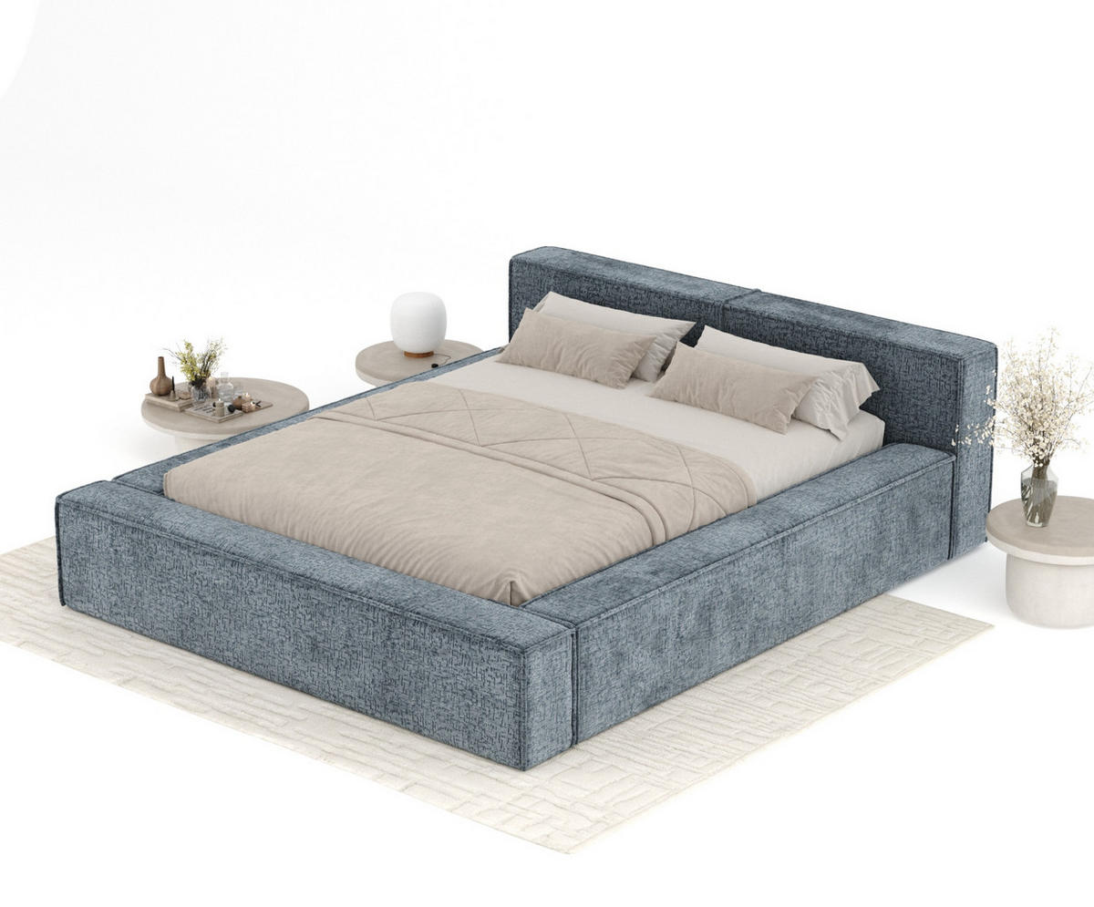 POLSTERBETT Voliera Blau Grau 160/200 cm im Chenille-Stoff - Birkefarben/Blaugrau, Holz/Holzwerkstoff (160/200cm) - Maison de Reve