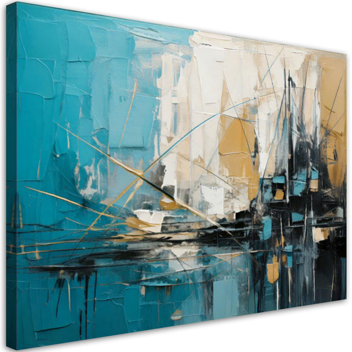 LEINWANDBILD Abstraktion 100x70cm - Türkis, Textil (100/70cm) - Feeby