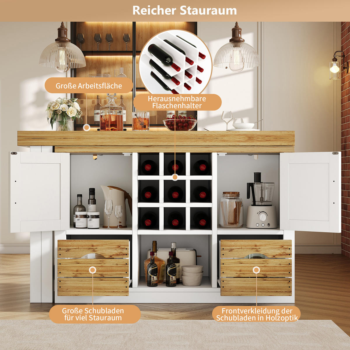 KÜCHENINSEL 360° Drehbar Stauraum Weiß - Weiß, Holzwerkstoff (120/72/40cm) - FLIEKS