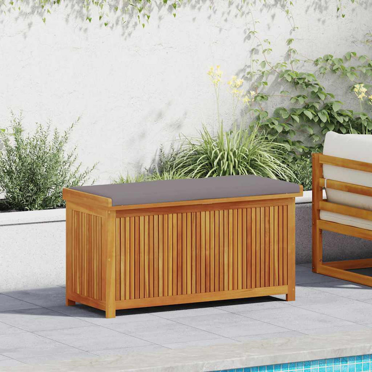 OUTDOOR-KISSENBOX 113/50/60,5 Cm Massivholz Akazie - Dunkelgrau, Holz (50/60.5/113cm) - vidaXL
