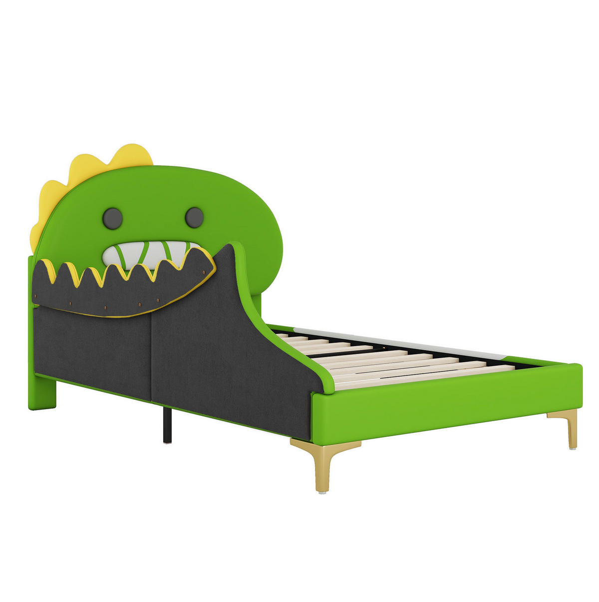 KINDERBETT Dinosaurier 90/200 cm Grün aus PU mit stabiler MDF-Konstruktion - Grün, Kunststoff (90/200cm) - OKWISH
