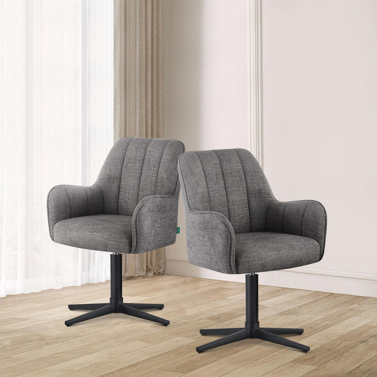 ESSZIMMERSTUHL THOMAS-ROMY 2er-Set 360°drehbar - Grau, Textil (58/87/62cm) - DUBI Möbel