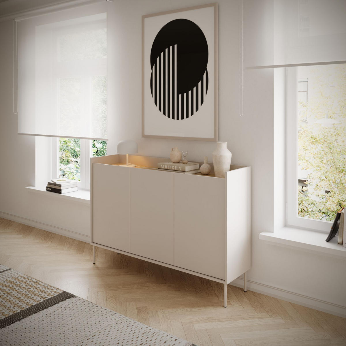 SIDEBOARD Tovi Kaschmirgrau / Holzoptik Eiche 140 cm - Kaschmir, Holzwerkstoff/Metall (139.8/95.5/36.4cm) - Selsey