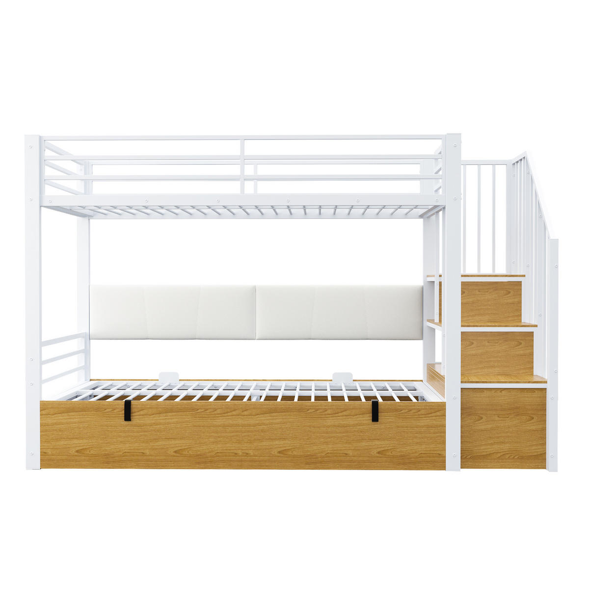 ETAGENBETT 90/200 cm DE-01542, in Weiß, mit hydraulischer Funktion und gepolsterter Rückenlehne - Weiß, Metall (90/200cm) - ComfortXL