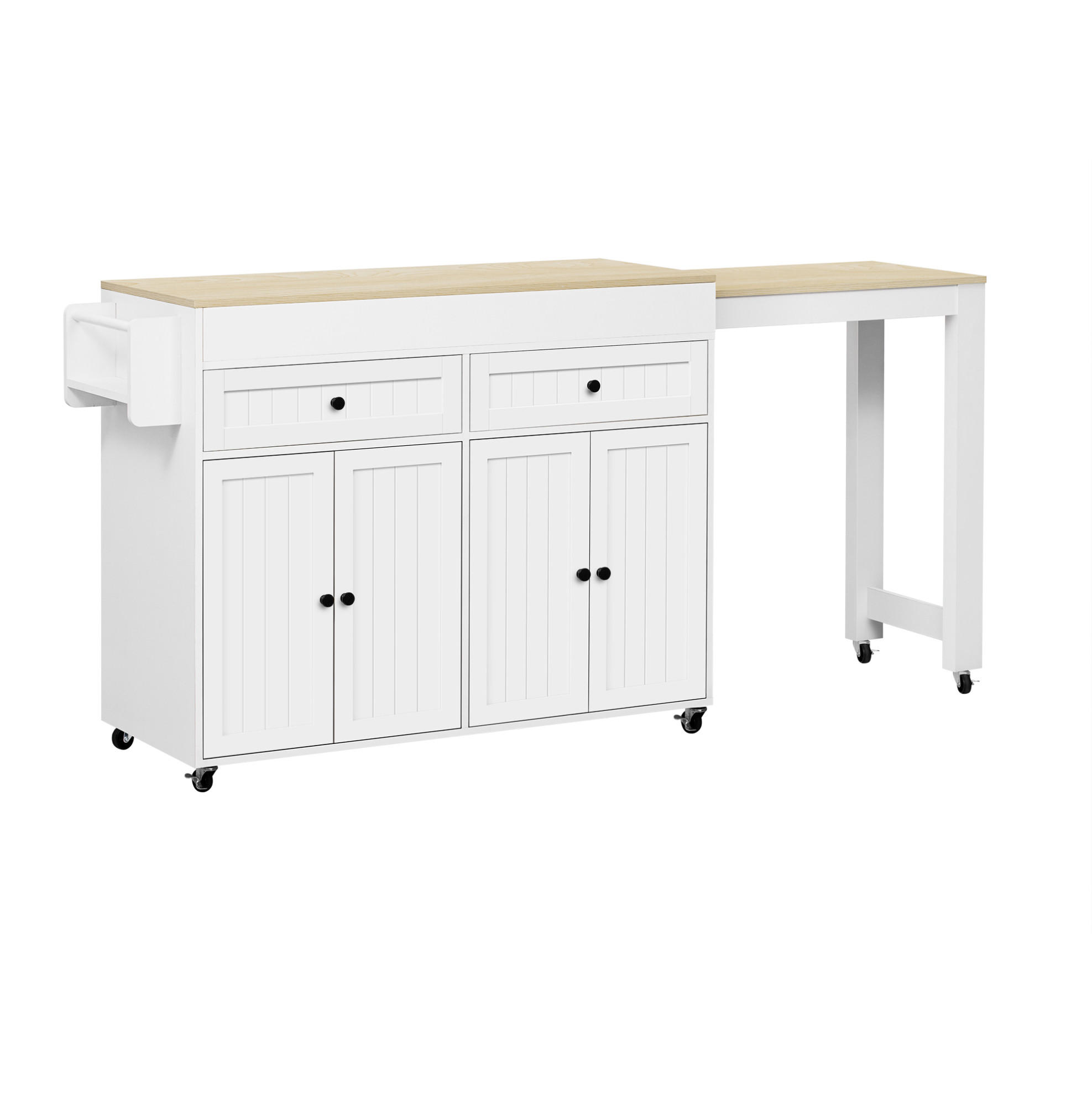 KÜCHENINSEL 112-180,5/92,2/45 cm Weiß/Natur aus MDF mit ausziehbarer Arbeitsplatte - Weiß, Holzwerkstoff (45/92.2/180.5cm) - OKMYHOME