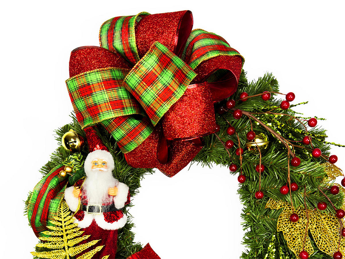 WEIHNACHTSKRANZ dekorierter SANTA II, Ø 50 cm, zum Hängen oder Aufstellen - Rot/Goldfarben, Kunststoff (50/55cm) - LAALU