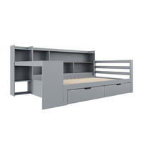 BETT 90/200 cm aus Massivholz in Grau – mit Schreibtisch, Regalen und 2 Schubladen - Grau, Holz (90/200cm) - BEAOK