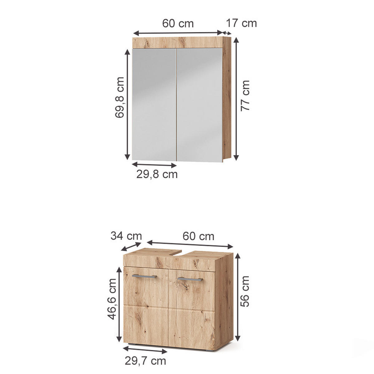 SADA NÁBYTKU DO KOUPELNY Luna Dub Wotan - dub Wotan, kompozitní dřevo (60/56/34cm) - Vicco