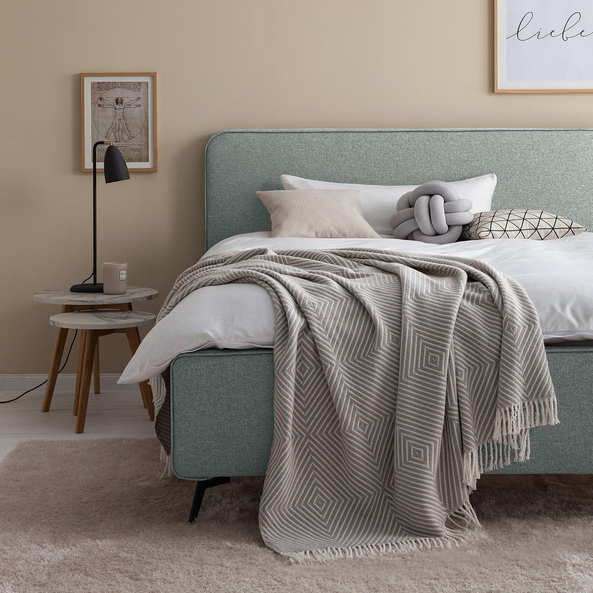 POLSTERBETT - Mintgrün, Textil (180/200cm) - home24