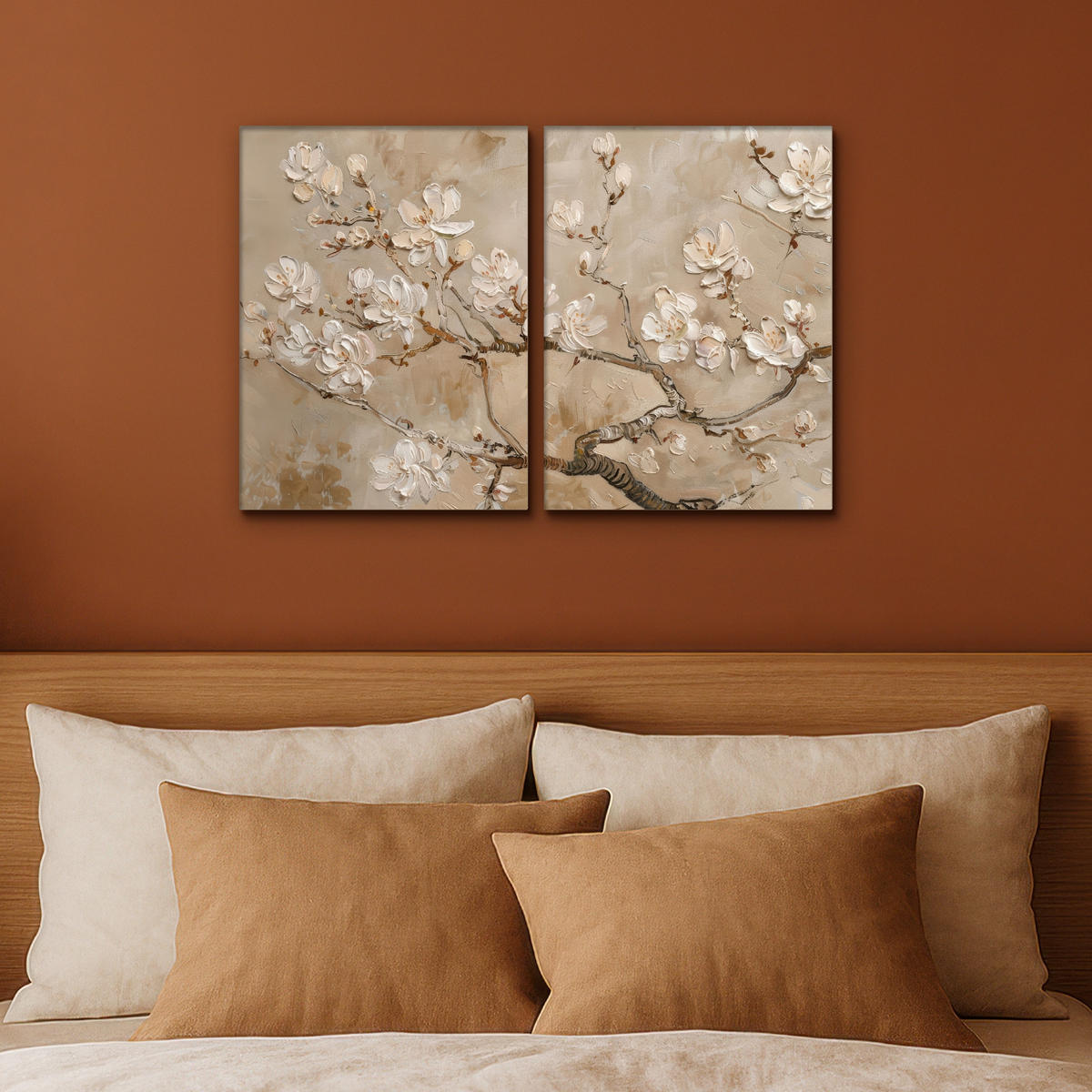 LEINWANDBILD 2er Set Beige - Blüte - Modern 60x40 cm - Greige, Textil (60/40cm) - MuchoWow