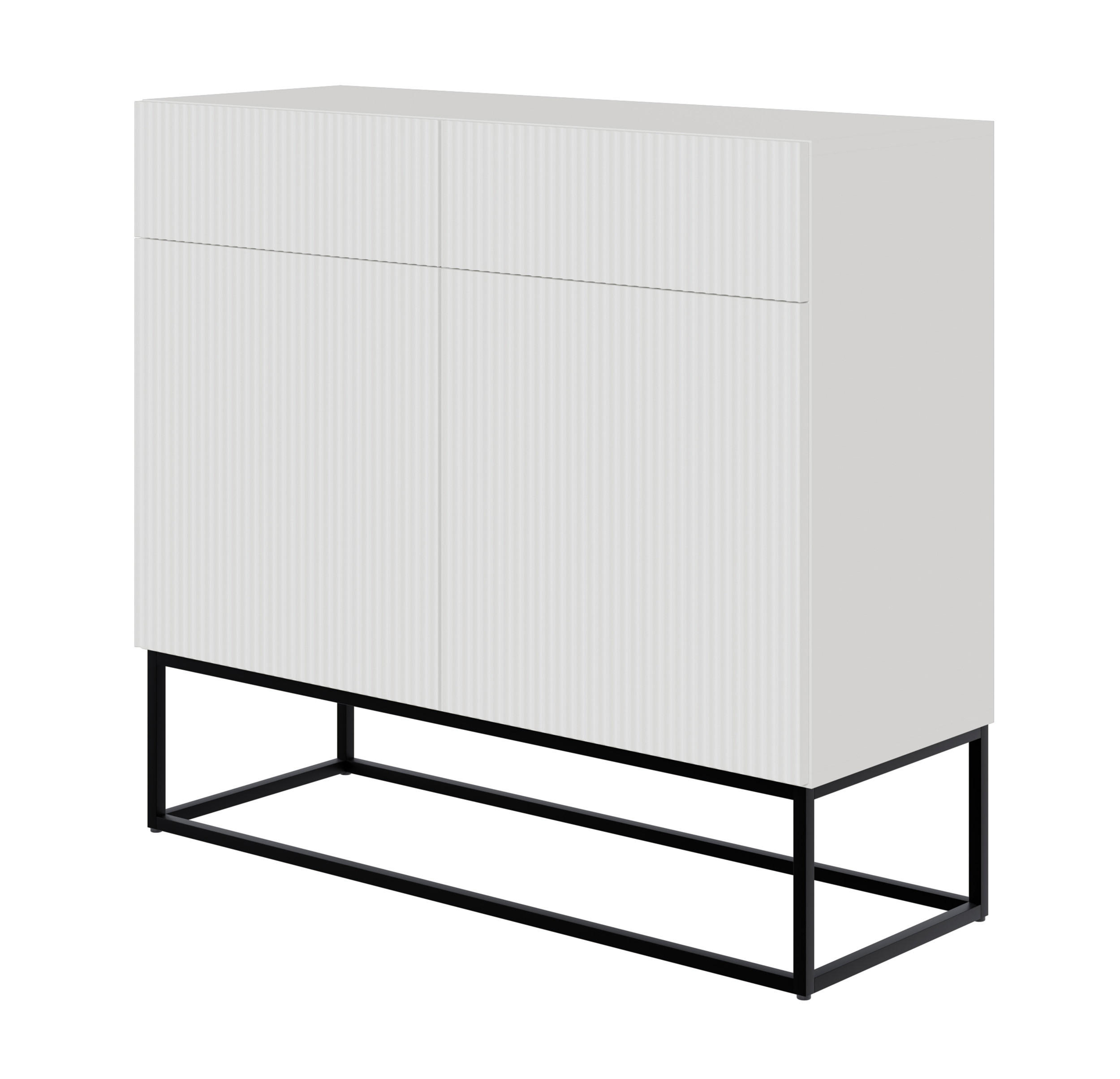 KOMMODE Veldio Weiß mit schwarzen Beinen 100 cm - Schwarz/Weiß, Holzwerkstoff/Metall (100/90/38cm) - Selsey