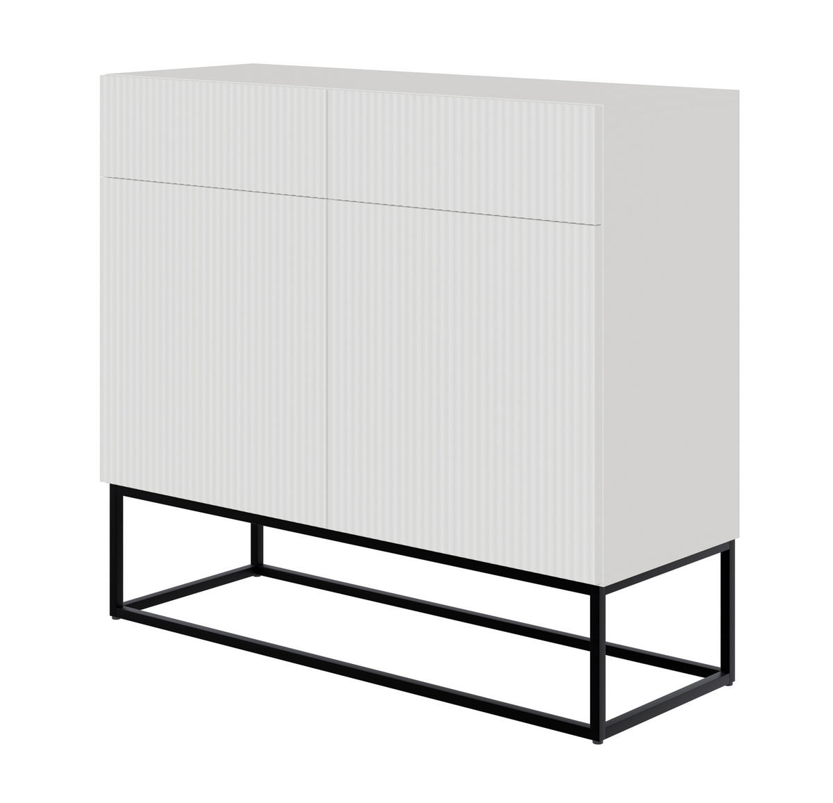 KOMMODE Veldio Weiß mit schwarzen Beinen 100 cm - Schwarz/Weiß, Holzwerkstoff/Metall (100/90/38cm) - Selsey
