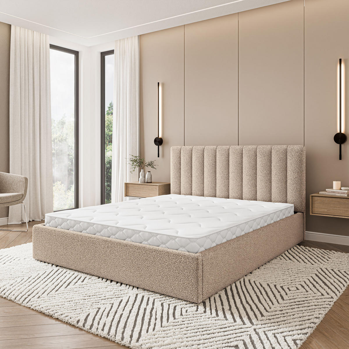 POLSTERBETT DEMERA Q 180x200 cm mit Bettkästen - Beige - Beige, Holz (180/200cm) - MASSENO
