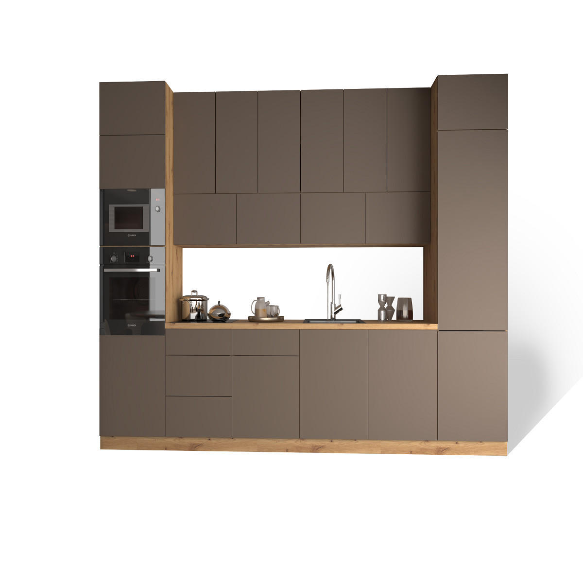 KÜCHENZEILE 360 - Langen KL3-M360 in Beige/Matt - Beige/Schwarz, Holz (360/248/58cm)