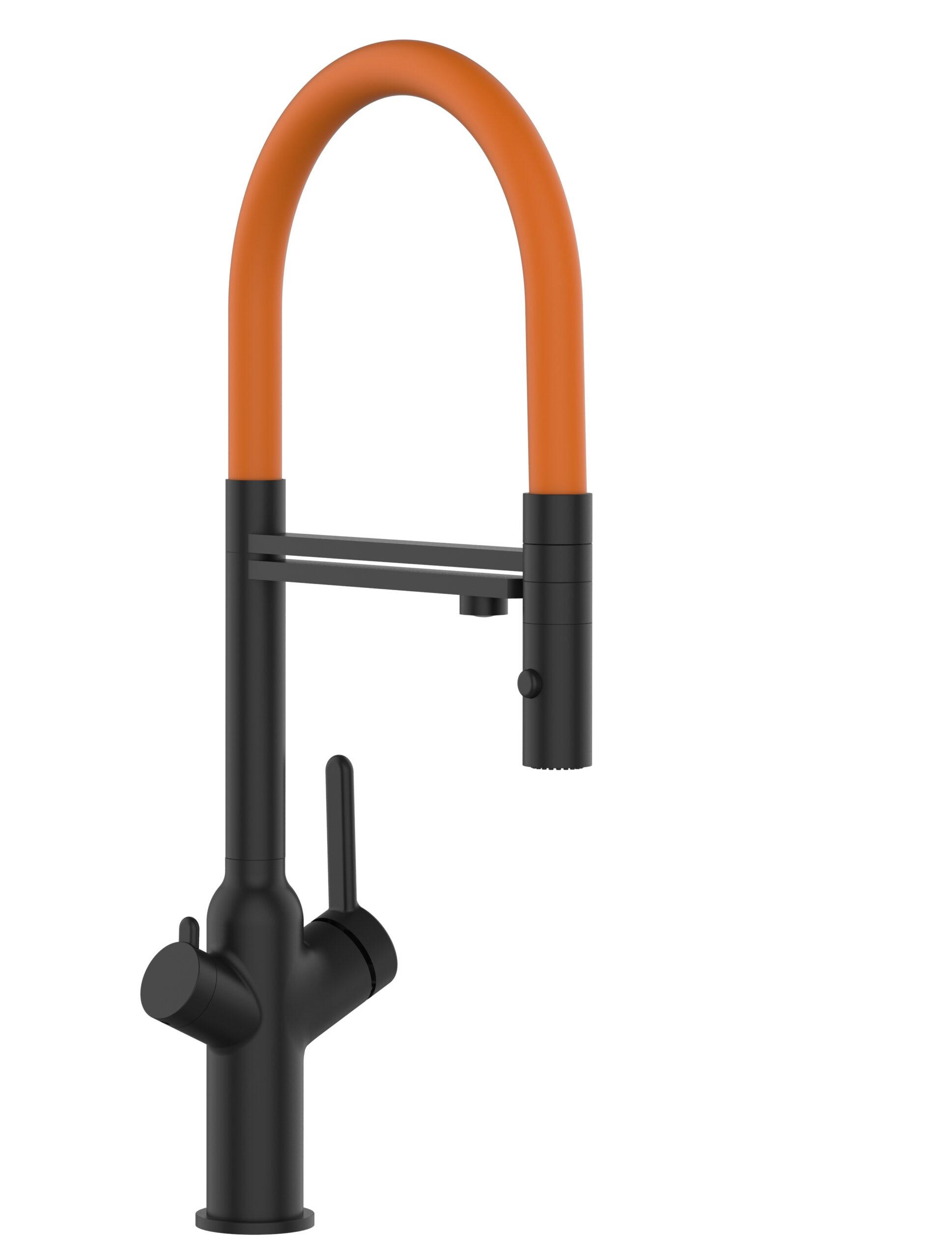 3-WEGE-KÜCHENARMATUR, Schwarz Matt und Orange, 2-Strahl-Brause - Schwarz/Orange, Metall (20.61/48/20.61cm) - VIZIO