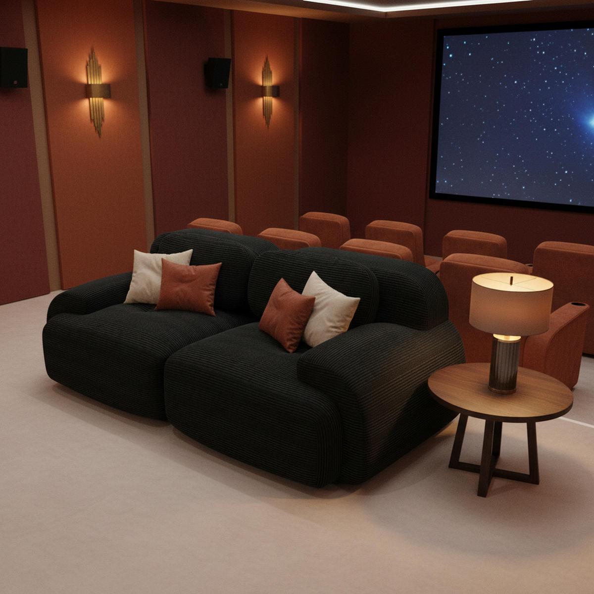 2-SITZER-SOFA in cordstoff rahmenloses design & modular kombinierbar - Schwarz, Textil (103/75/208cm) - Urban Meuble