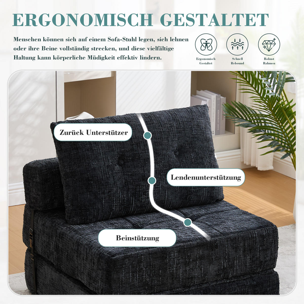 STOFFSOFA Schwarz inkl. Kissen, klappbar Relaxsessel - Schwarz, Textil (79/57/79cm) - PARAFTA HOME