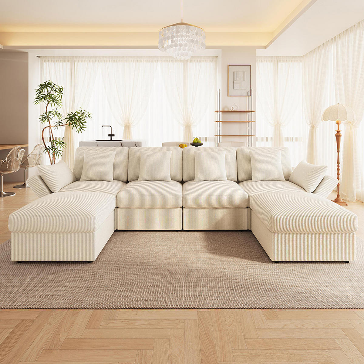 ECKSOFA,SECHSSITZER-SOFA mit verstellbaren Armlehnen in Beige - Beige, Textil (159.5/290cm) - KOMHTOM