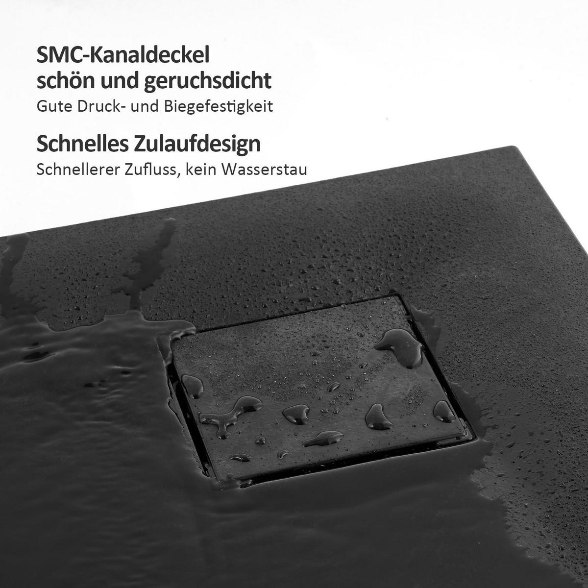 DUSCHWANNE Viertelkreis mit rutschhemmender Oberfläche 80/80 cm, Schwarz - Schwarz, Naturmaterialen (80/2.6/80cm) - EMKE