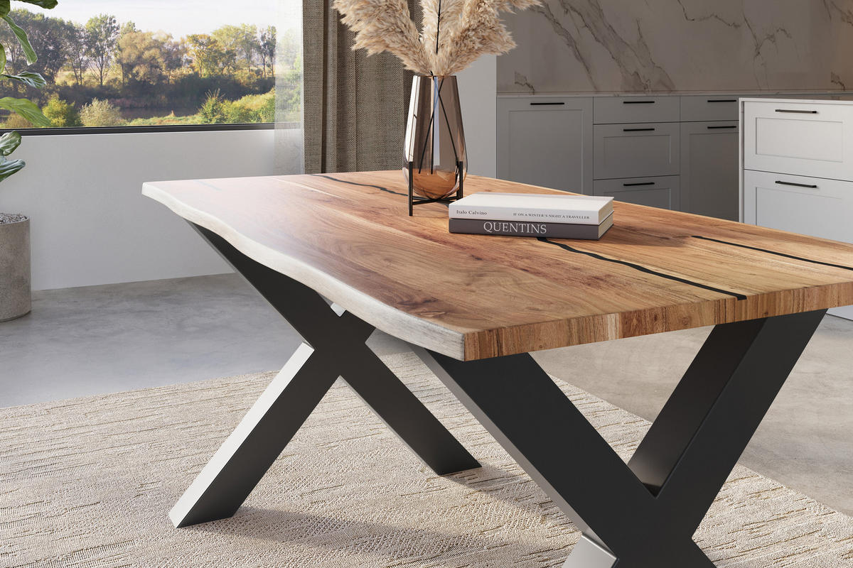 ESSTISCH POLLY - Beige/Schwarz, Holz/Metall (80/120/77cm) - SAM