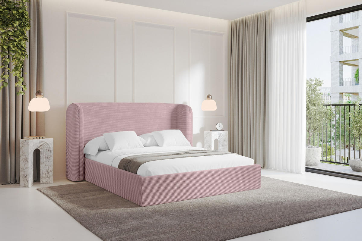 POLSTERBETT mit Bettkasten und Lattenrost, Boxbett ohne Matratze - ESTI 160x200 Rosa - Rosa, Holzwerkstoff/Textil (160/200cm) - ALTDECOR