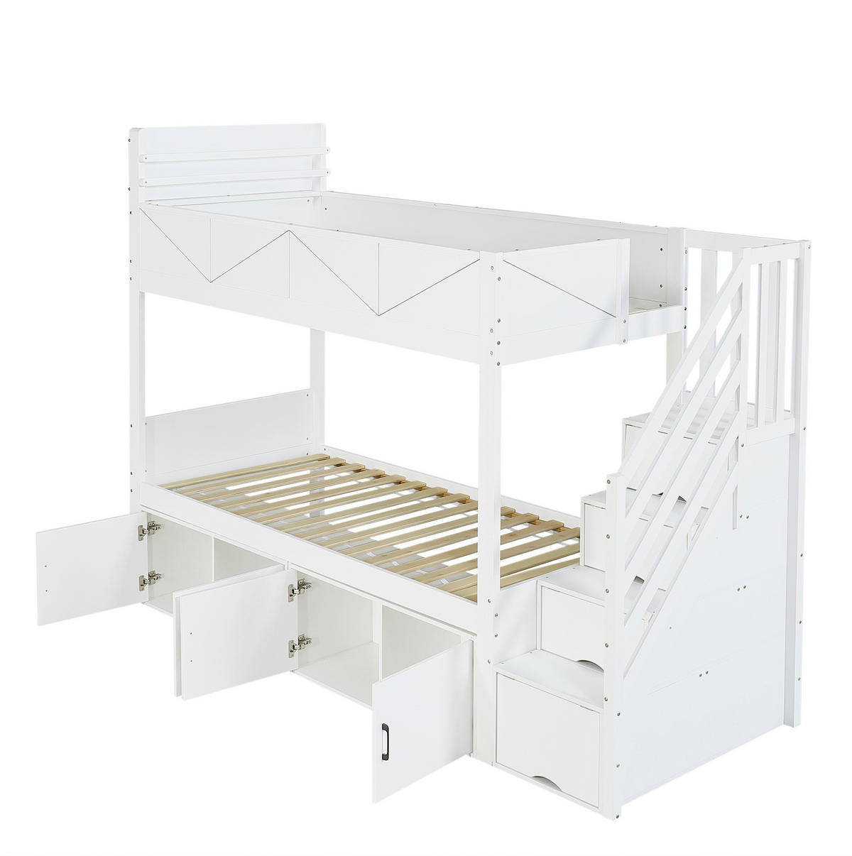 ETAGENBETT 90x200 cm in Weiß mit Stauraumtreppe und Schrankfächern - Weiß, Holz (90/200cm) - IVMEU