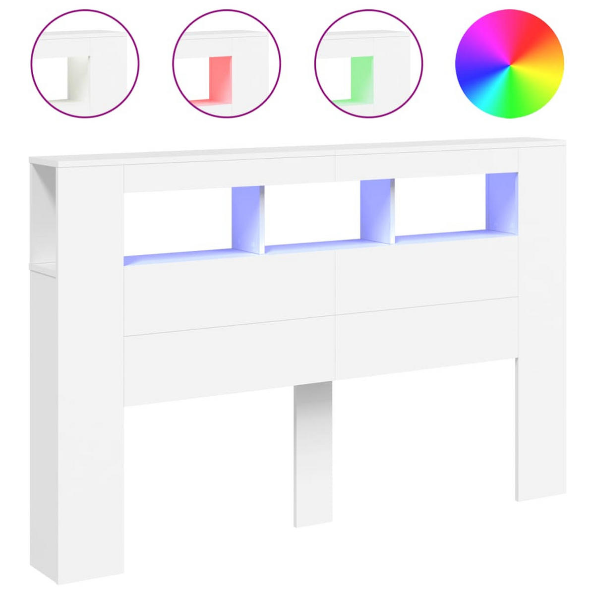 KOPFTEIL mit LED und Ablagen, 160/18,5/103,5 cm, aus Holzwerkstoff, in Weiß - Weiß, Holz (18.5/103.5/160cm) - vidaXL