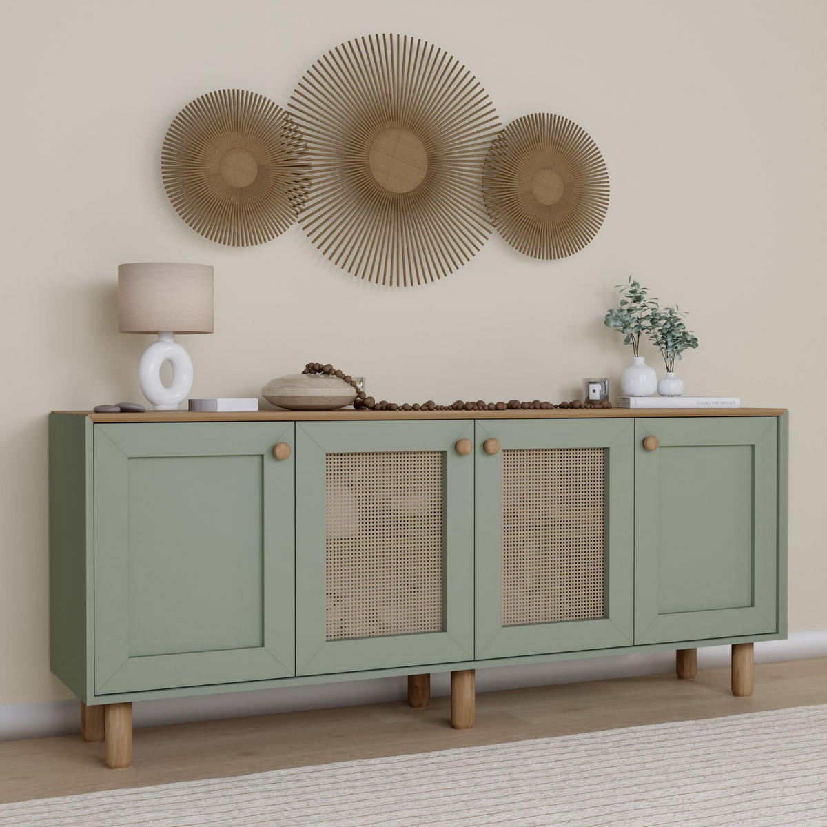 BUFFETSCHRANK bohemian Grün - Grün, Holz (40/75/180cm) - Habitat Garten