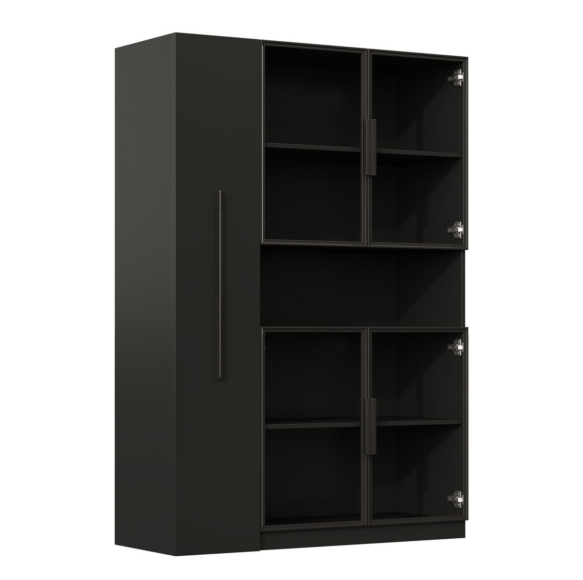 VITRINE 110/35/160 cm aus MDF mit LED-Beleuchtung und ausziehbaren Seitenregalen Schwarz - Schwarz, Holzwerkstoff (110/160/35cm) - Modenvie