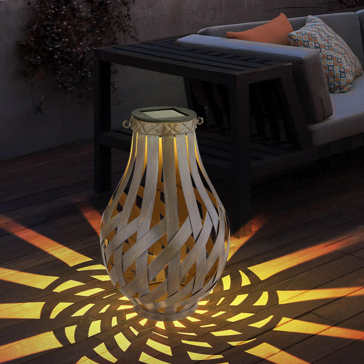 LED AUSSENLEUCHTE Bambus Braun 2er Set - Braun, Holz (17.5/17.5/27cm) - Globo Lighting