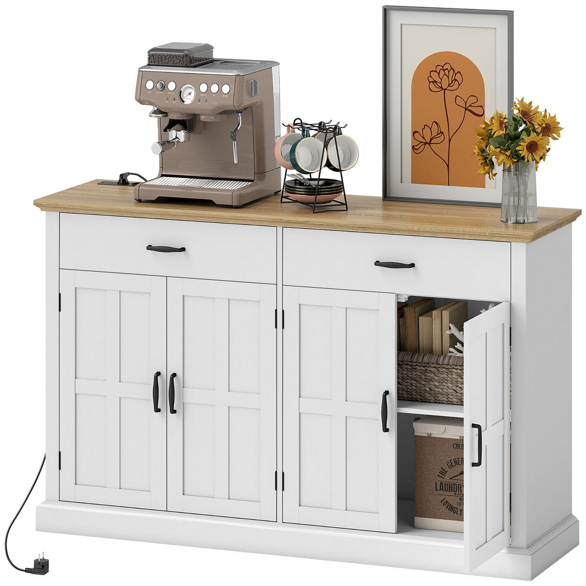 SIDEBOARD Weiß/Eichenfarben, 140/40/91,5 cm - Weiß, Holz (140/91.5/40cm) - PANGIVO