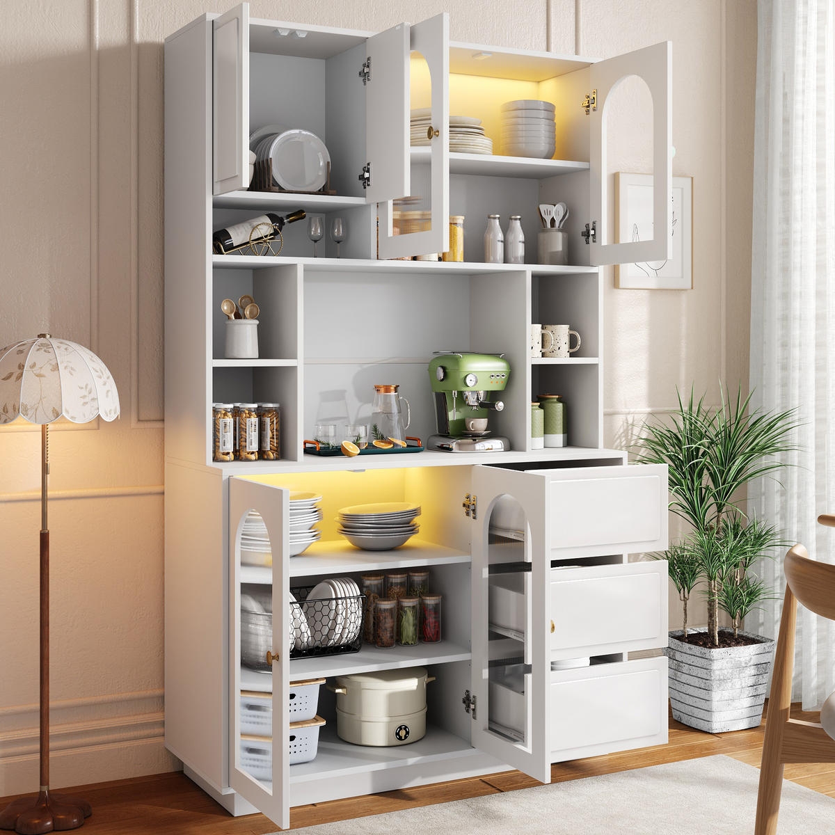 GESCHIRRSCHRANK Acryl Türen LED Bar Weiß - Weiß, Holzwerkstoff (106/175/30cm) - FLIEKS