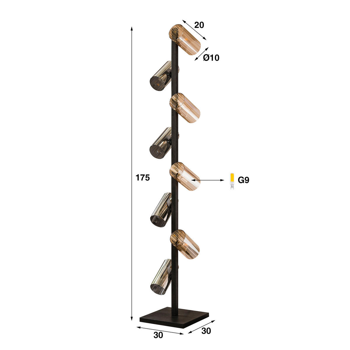 STEHLEUCHTE Cyli Schwarz 30/30/175 cm - Schwarz, Glas (30/30/175cm) - Hoyz Collection