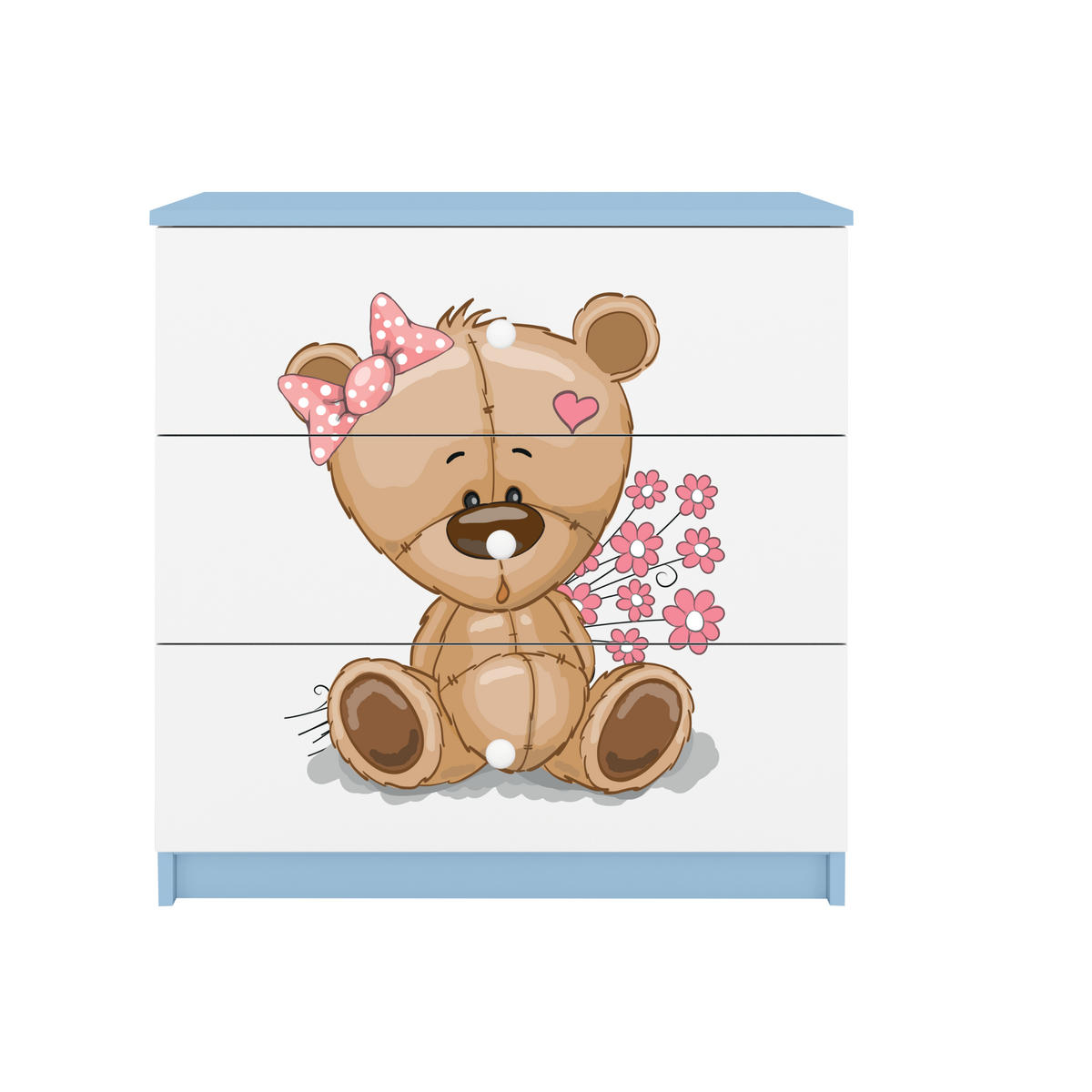 KOMMODE Babydreams Teddybär Blumen 81/81/41 - Blau, Holzwerkstoff (81/81/41cm) - RAUMHIRSCH FURNITURE