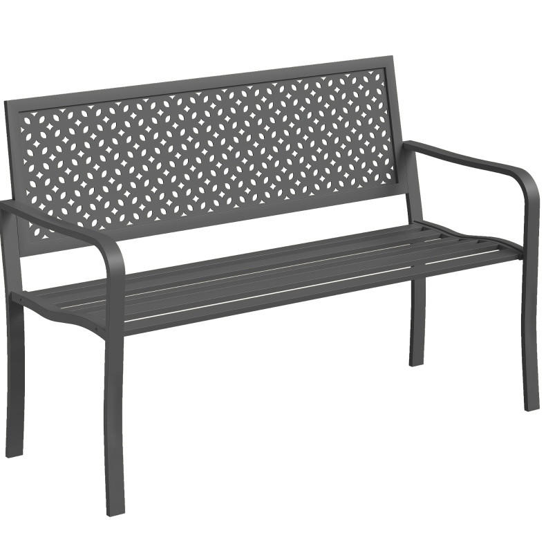 ZAHRADNÍ lavice z oceli 127x61x85 cm tmavě šedá s opěrkou zad a područkami, odolná proti rzi - tmavě šedá, kov (127/85/61cm) - Modfu
