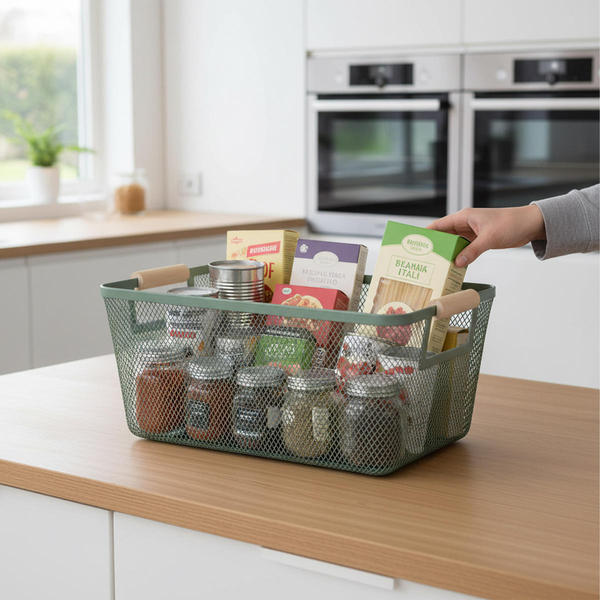 DRAHTKORB - Türkis, Holz/Metall (37/16.5/22.5cm) - Relaxdays